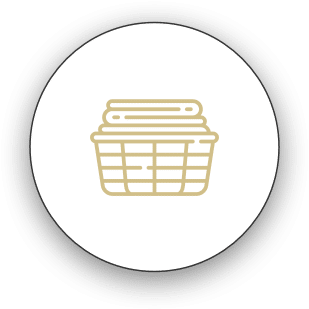 Laundry basket with folded clothes icon