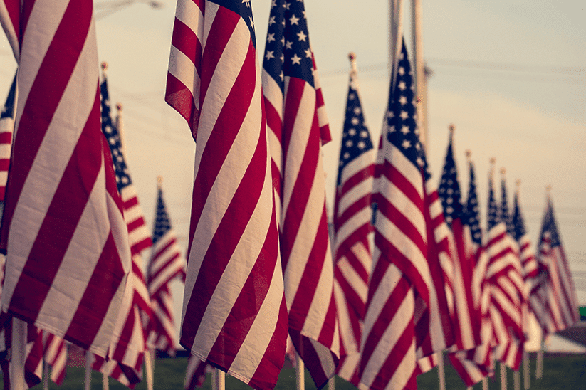 American Flags in a row