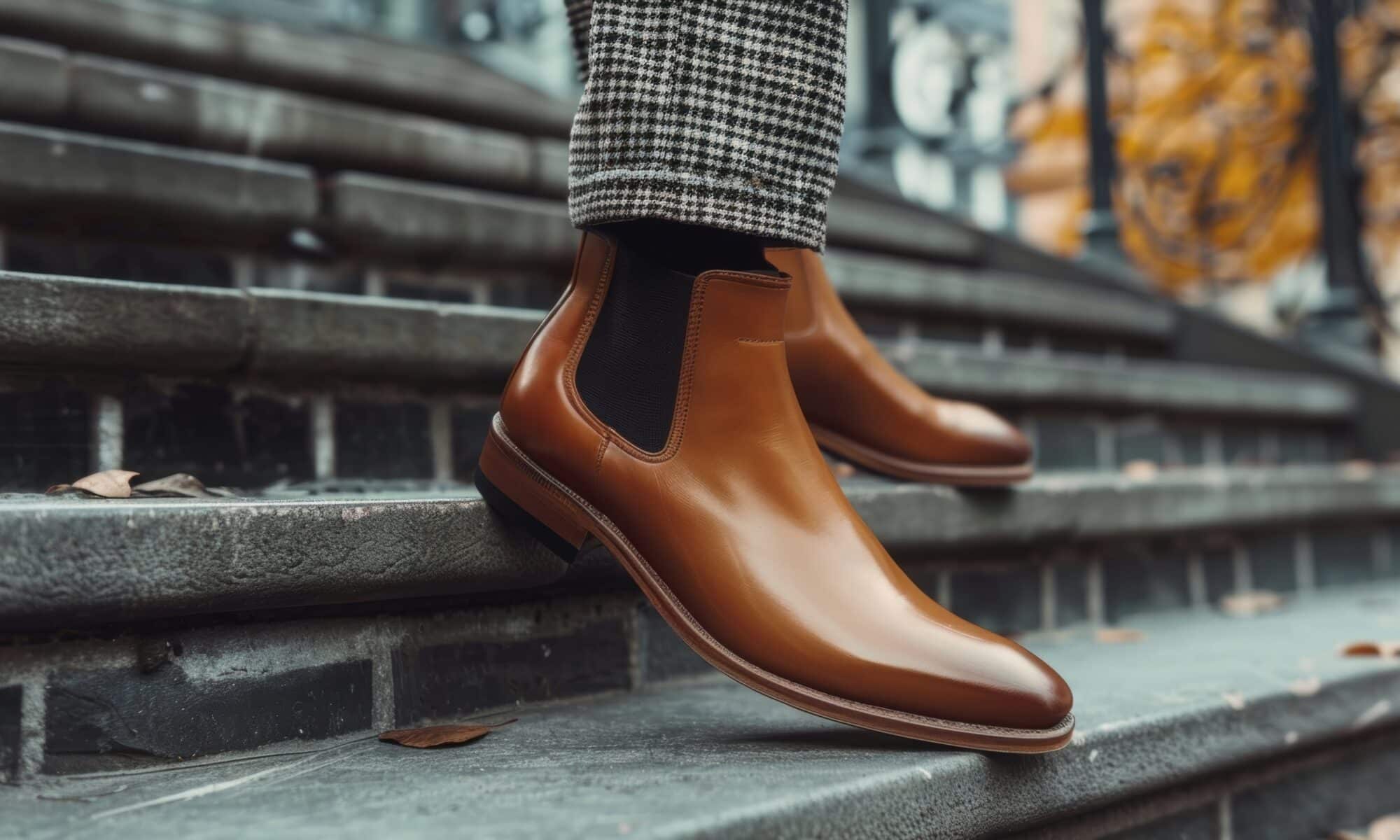 Women walking down stairs with leather boots on