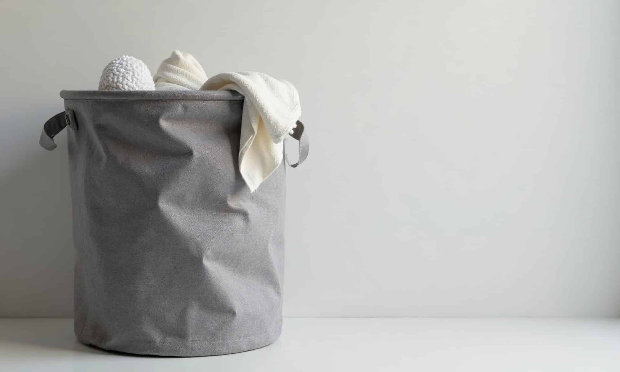 grey fabric laundry hamper with handles , easy to carry, space saving, laundry
