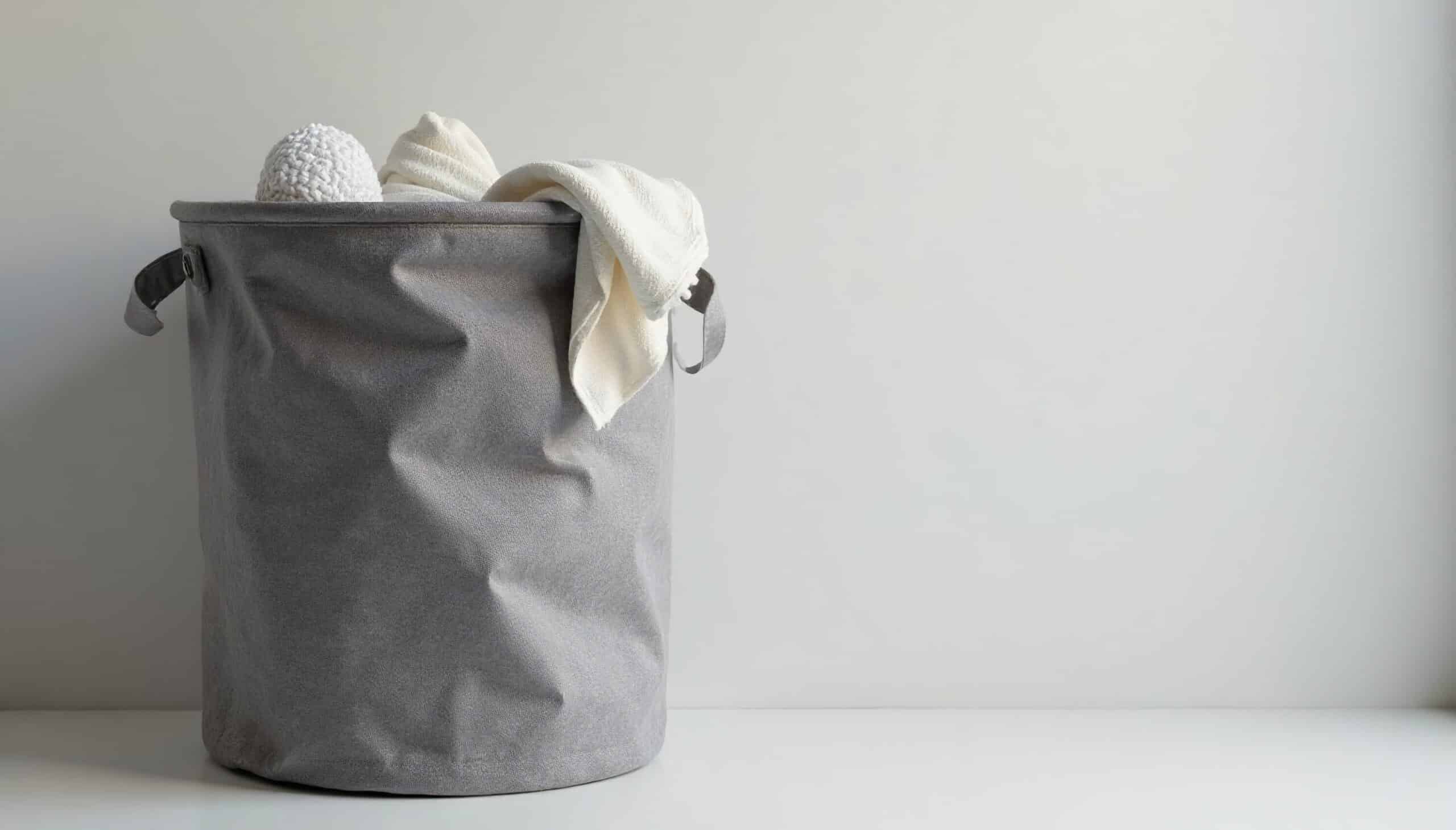 grey fabric laundry hamper with handles , easy to carry, space saving, laundry