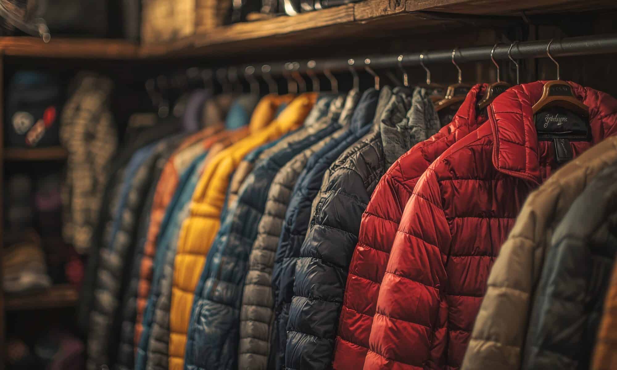 Down jacket hanging in a closet