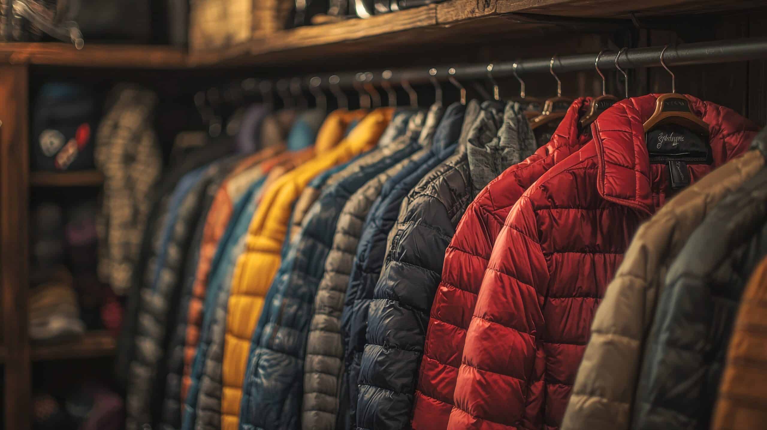 Down jacket hanging in a closet